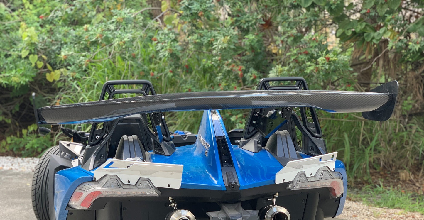 TWIST DYNAMICS REAR WING KIT FOR THE POLARIS SLINGSHOT - LARGE CARBON FIBER WING WITH BRACKETS 2017+ Square hoops only