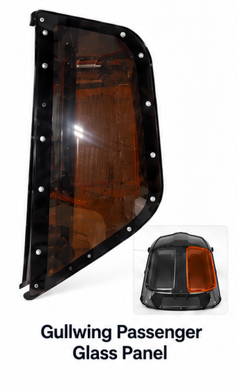 Gullwing passenger glass panel